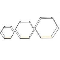 WOOD & WIRE HEXAGON WALL SHELVES, SET OF 3