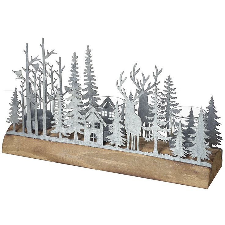 METAL WOODLAND SCENE CANDLE HOLDER, 32CM