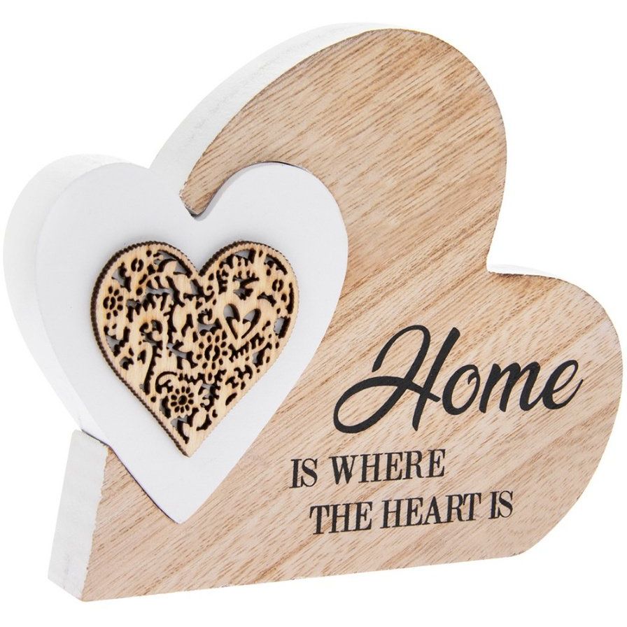 SENTIMENTS DOUBLE HEART PLAQUE - HOME IS WHERE