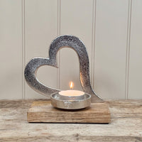 ALUMINIUM HEART T-LIGHT HOLDER, 19CM