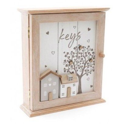 WOODEN HOUSE AND TREE KEY BOX, 25CM