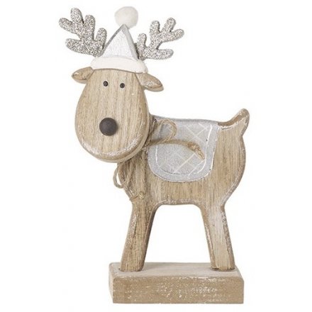 RUSTIC WOOD REINDEER, 16.5CM