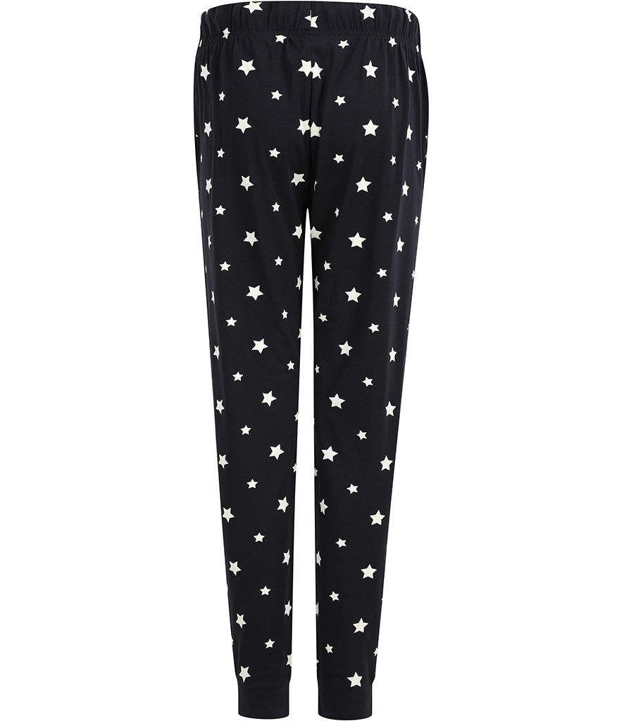 Ladies Lounge Pants-Navy/White snow flakes