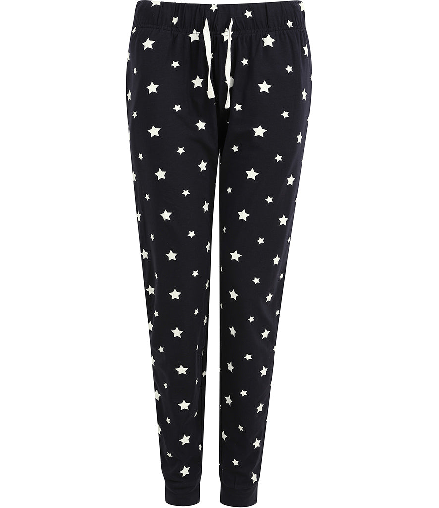 Ladies Lounge Pants-Navy/White snow flakes